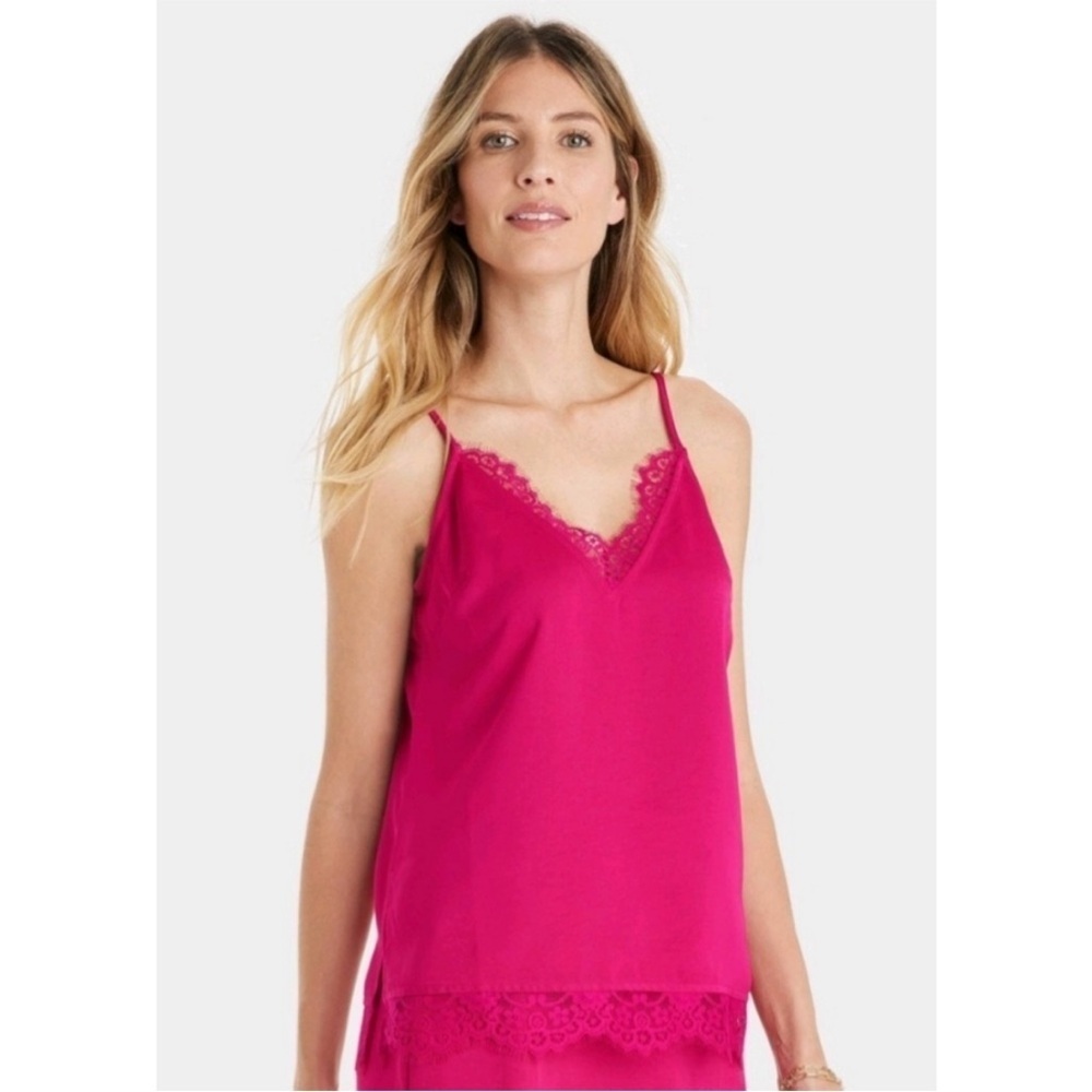 A New Day Woven Cami Hot Pink Lace Satin Medium New
